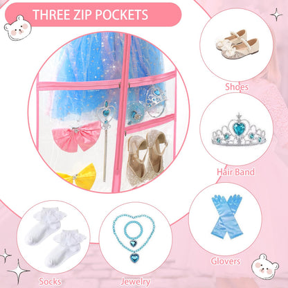4 Pack Clear Dance Garment Bags 40" Dance Costume Bags with 3 Pockets,Pink
