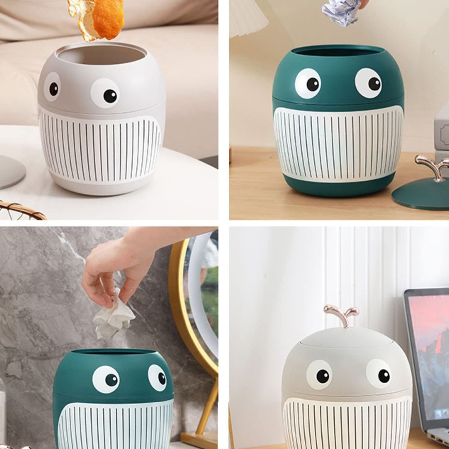 Jauhmui Cute Mini Desktop Waste Paper Bin with Lid, Plastic Whale Waste Basket, Small Table Waste Bin, Office Table Bin