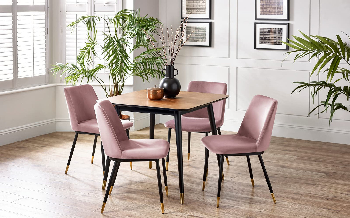 Julian Bowen Findlay Square Dining Table,Walnut Effect&Black -H75xW90xD90cm