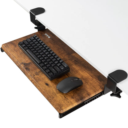 VIVO Small Keyboard Tray, Under Desk Pull Out with Extra Sturdy C Clamp Mount System, 20 (26 with Clamps) x 11 inch Slide-Out Platform Drawer, Rustic