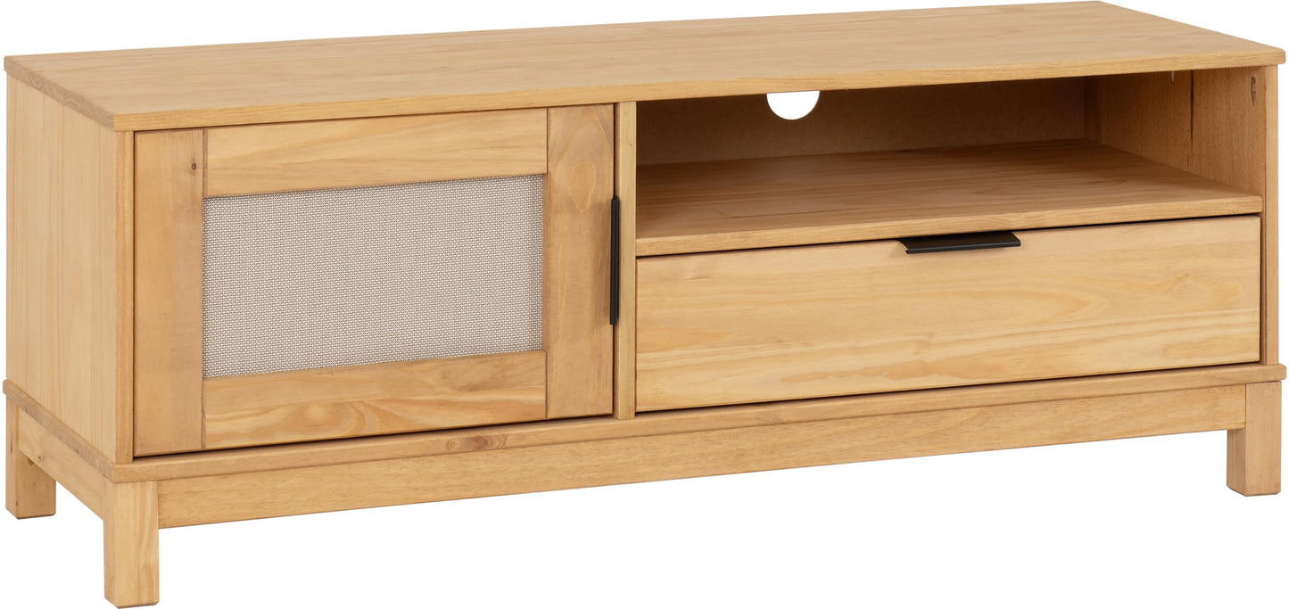 Seconique Corona Rattan 1 Door 1 Drawer TV Unit in Distressed Wax Pine