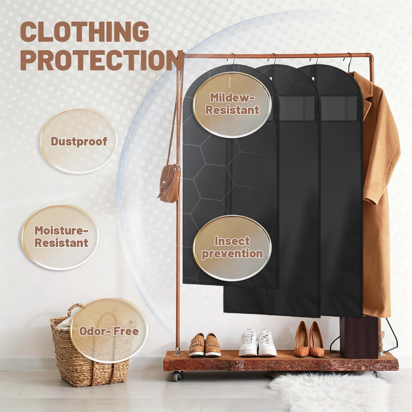 AMFUN 6 PCS Dress Bag,Full Length Travel Suit Bag with Zipper, Dust-proof Clothes Covers Protector Bags,Gown Garment Bag for Long Dresses, 140×60 cm