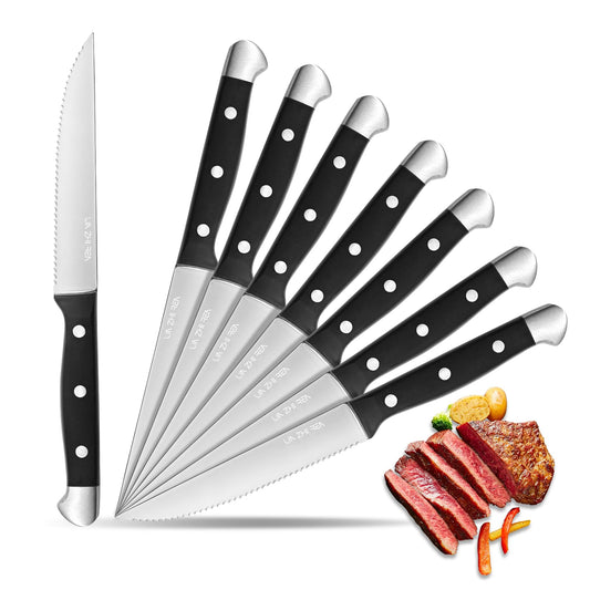 LIN ZHI REN Steak Knife 8-Piece Set ? Stainless Steel Serrated Dinner Knife with Ergonomic Handle, Dishwasher Safe Comfort Grip, Ideal for Meat,