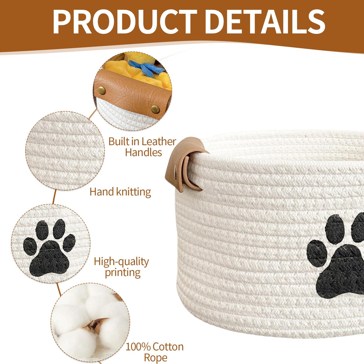 MHYMX Dog Toy Basket, Dog Toy Box 34 X 24 X 21cm Large Pet Toys Storage Boxes Puppy Blanket Basket with Handle Personalised Cotton Rope Organizer