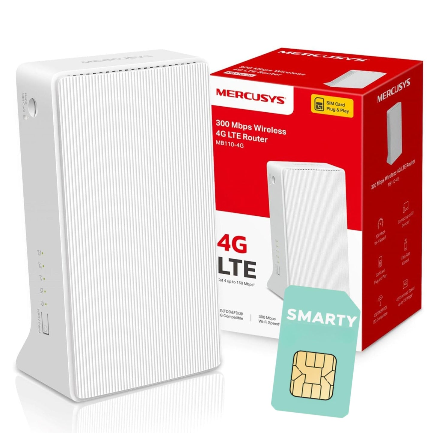 MERCUSYS MB110-4G N300 WiFi 4G Router with Free SIM card, TP-Link 300Mbps Wireless WiFi Router with Sim Slot, Plug & Play, Ethernet Port, Superfast 4G