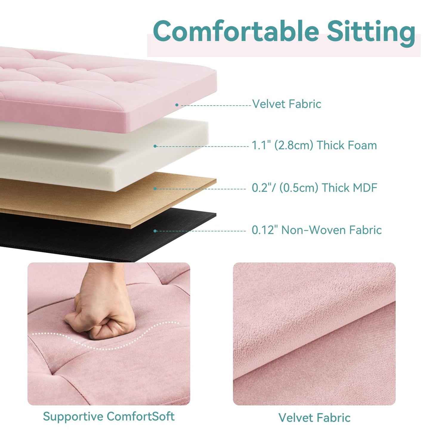 BRIAN & DANY Ottoman Storage Box Velvet Foldable Storage Ottoman Bench with Lid for Living Room, 80 x 40 x 40 cm, Pink