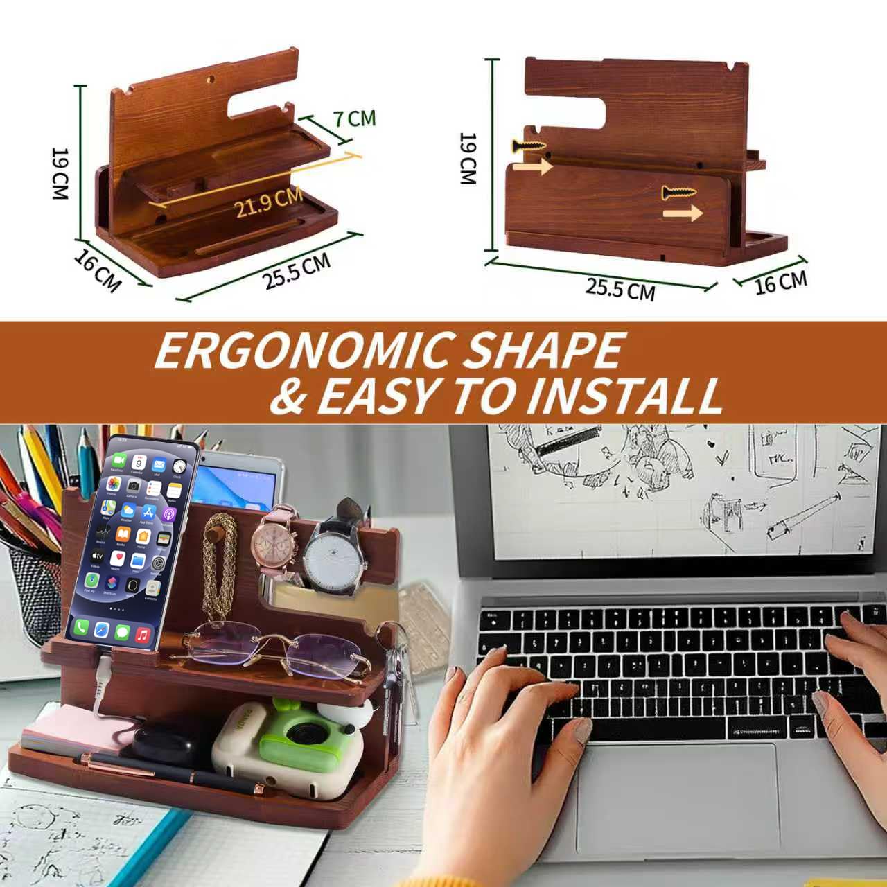 ELEVAT Gifts for Men Christmas Wood Phone Docking Station Desk Organizer Fathers Gifts Anniversary Birthday Gifts for him Xmas Presents for husband