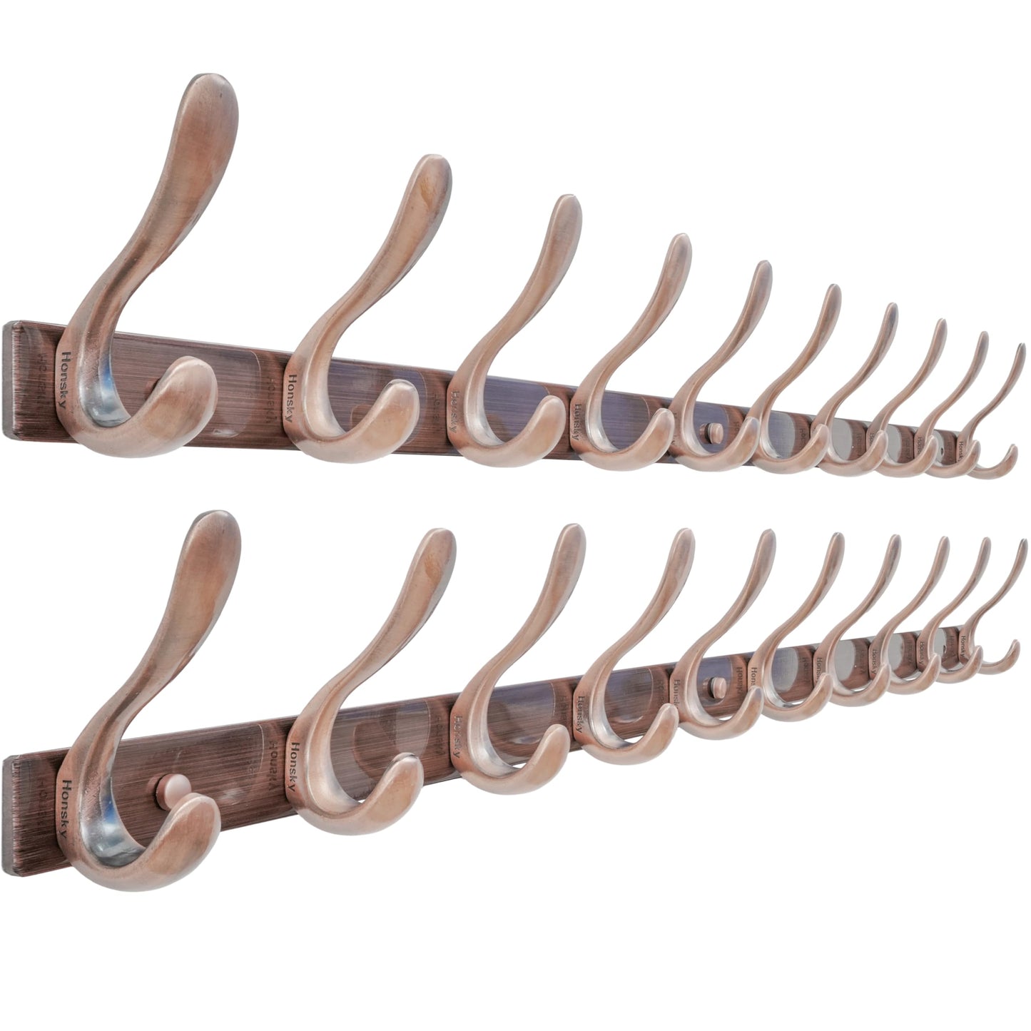 HONSKY Wall Mounted Coat Rack - 94cm Long Heavy Duty Metal 10 Double Hook, Sturdy & Space-Saving, for Hallway,Bedroom, Entryway, Holds Jackets