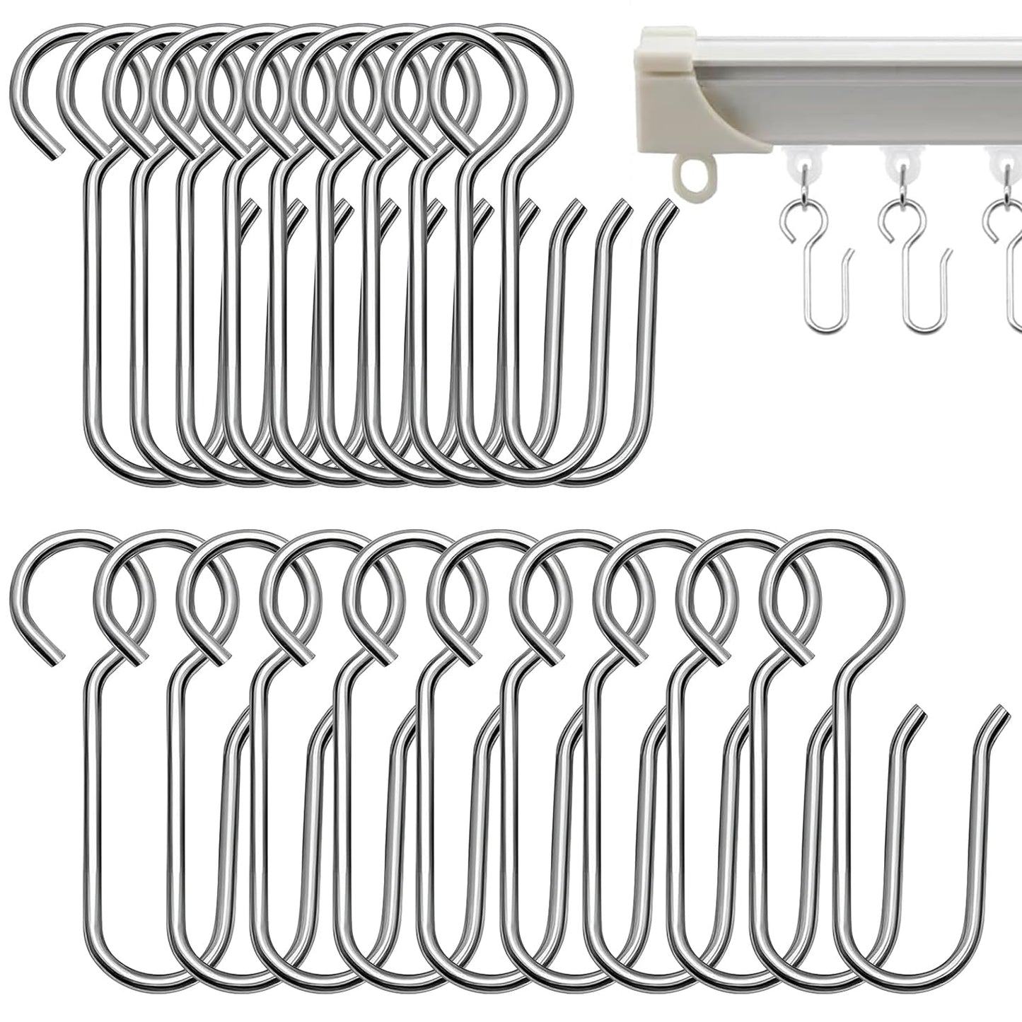 Uskerb Metal Curtain Hooks (20Pcs) - Versatile Track Hooks for Windows, Doors & Showers