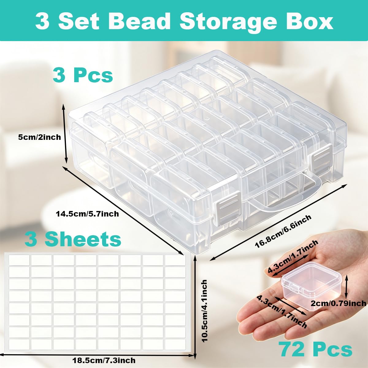 YBCCBY 72 Pcs Bead Storage Box with Lids for Crafts Small Parts