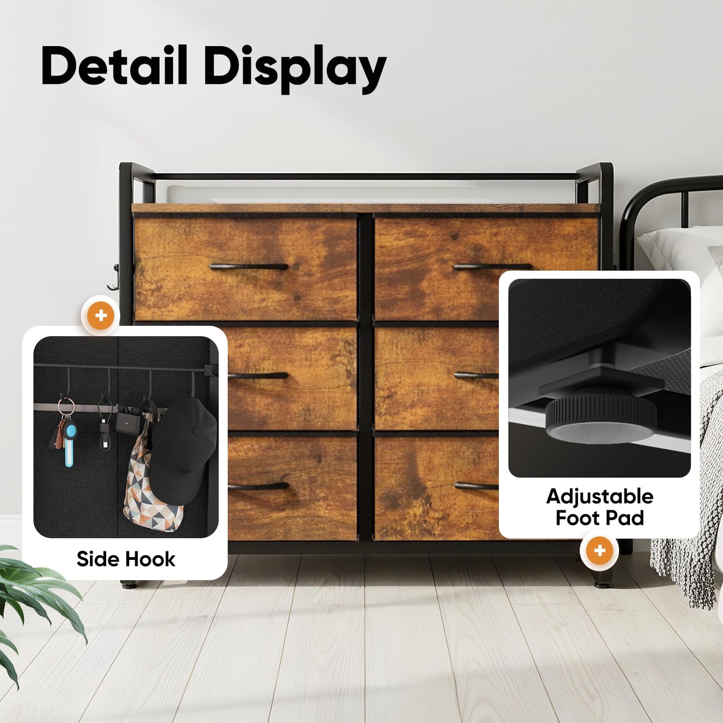 MAXLEAD Chest of Drawer with 6 Drawers, Large Capacity Storage Organiser Unit, Fabric Dresser for Bedroom, Living Room, Hallway - Brown