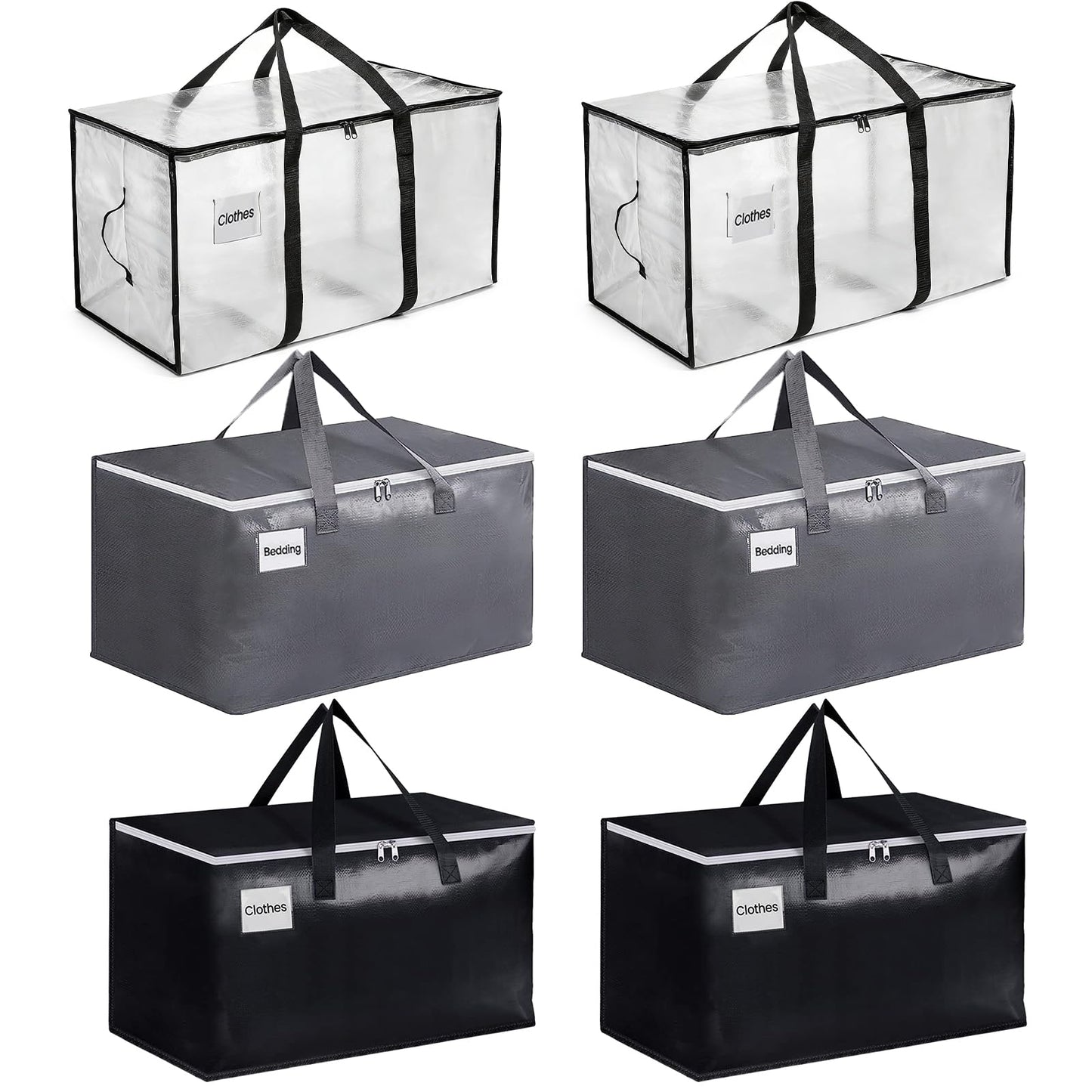 6 Pack Large Moving Bags, Foldable Storage Bags for Loft, Bedding, Clothes & Toys, Heavy Duty Packing Bags with Handles, Backpack Straps & Zippers