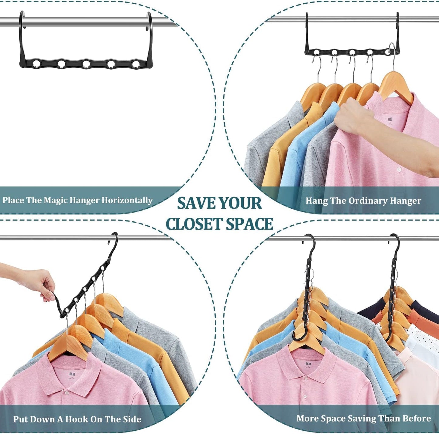 Eupako 20 Pack Space Saving Hangers, Black Closet Organizers and Storage
