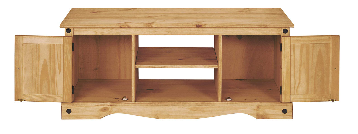 Mews Corona TV Stand Flat Screen Entertainment Unit Solid Pine 2 Door Television Cabinet Mexican Waxed
