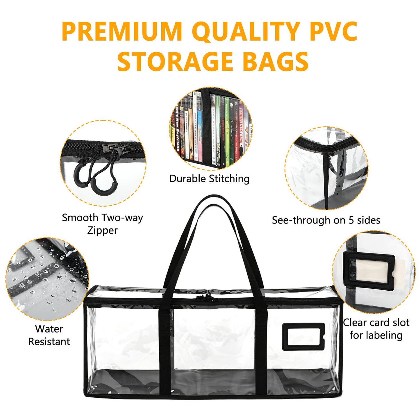 GNEGNI LIFE DVD Storage Bags, Clear PVC DVD Storage Boxes for 160 DVDs (40 Each), Portable CD Storage Boxes with Zipper & Handles