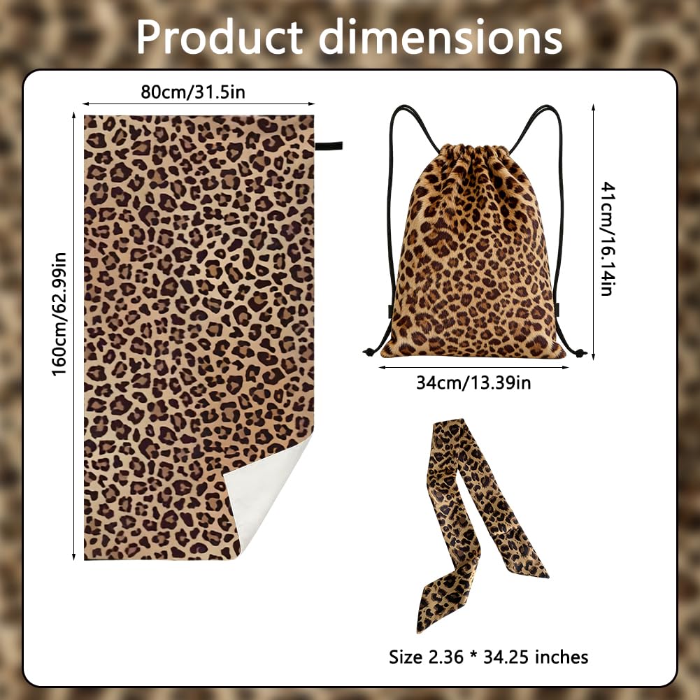 Vexthorion Leopard Travel & Gym Towel Set 160x80CM- Microfibre for Holiday