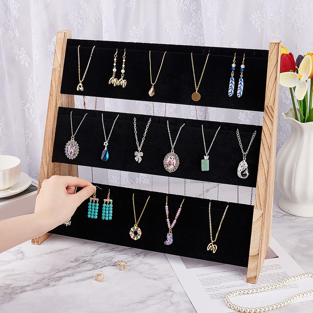 PH PandaHall 3-Tier Necklace Jewellery Display Holder, Wood Pendant Holder