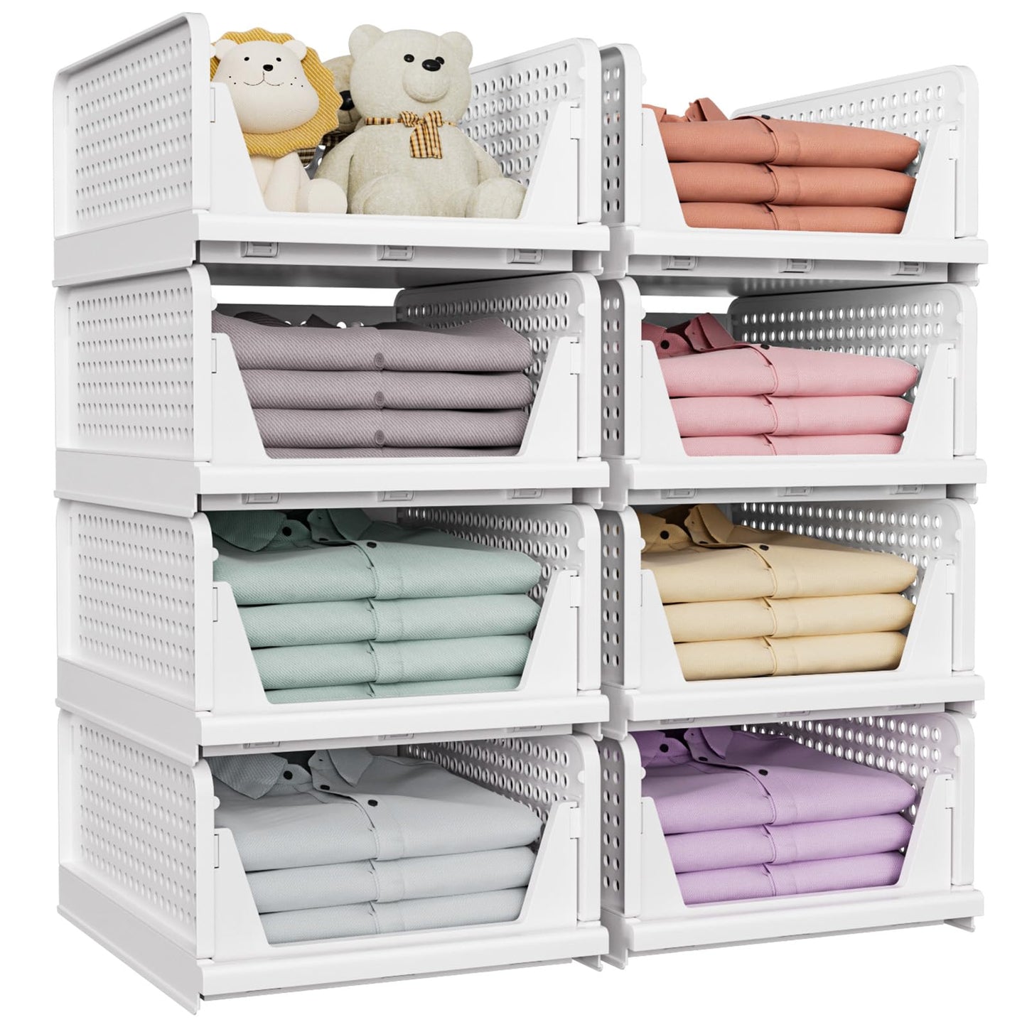 SNSLXH 𝟴𝗣𝗰𝘀 Folding Stackable Closet Storage,Space-Saving Wardrobe