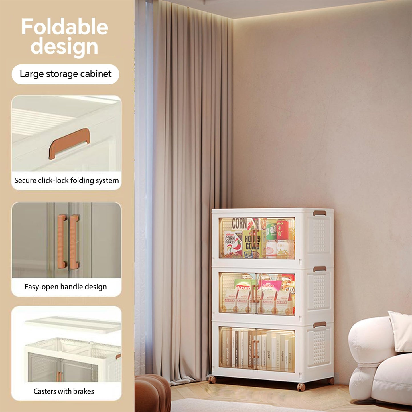 Roqao 3-Tier Folding Storage Cupboard, 72L