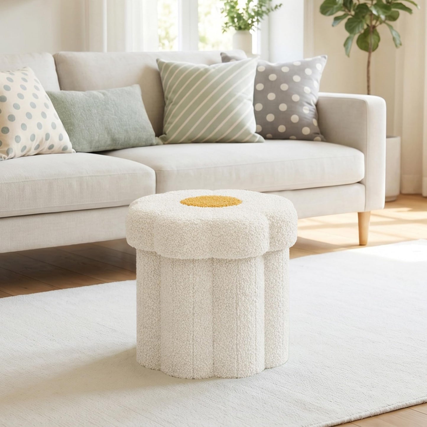 PINPLUS Small Folding Storage Ottoman with Lid, 32x32x29 cm, White