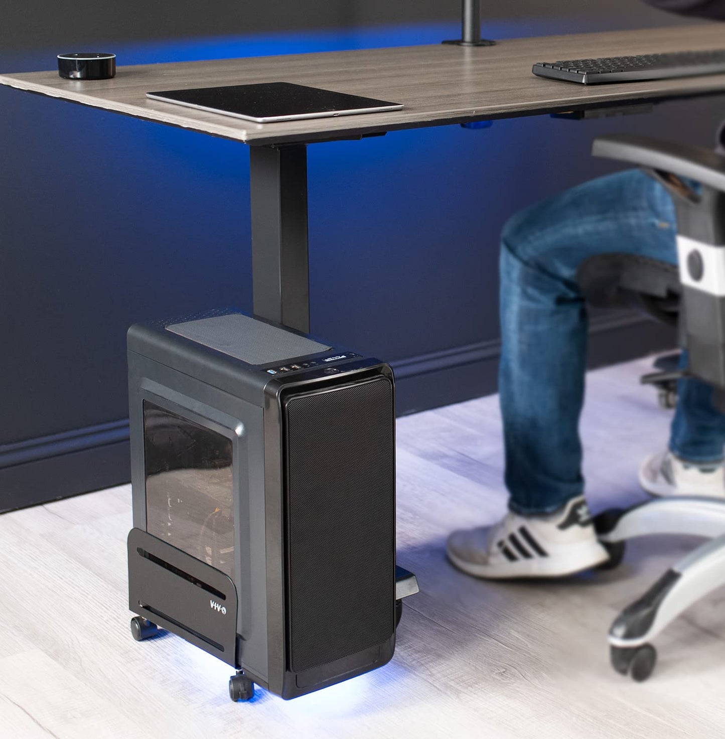 VIVO Large Computer Tower Desktop ATX-Case, CPU Steel Rolling Stand, 7.8 to 14 inch Wide Adjustable Mobile Cart Holder with Locking Caster Wheels