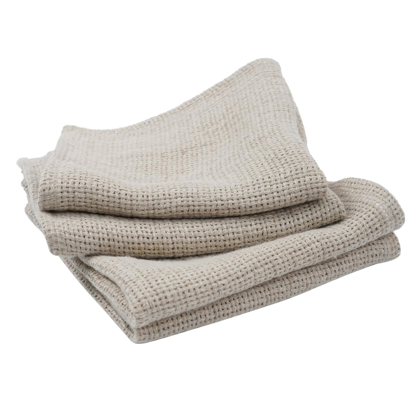 HSOFTIFY 100% Linen Face Cloth for Washing 4 Pack with Hanging Loop, Nature