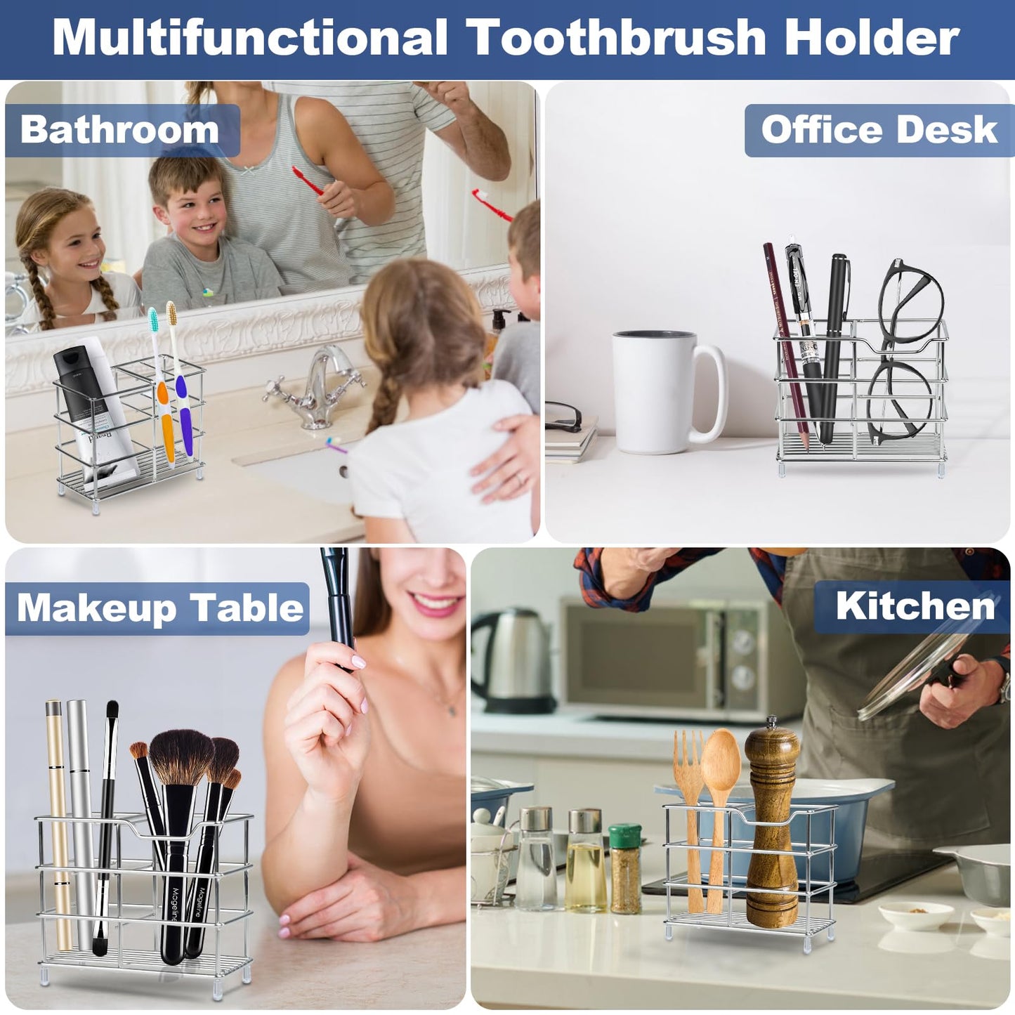 ONLYQIQIU Silver Toothbrush Holder for Bathroom Organiser Storage, 5 Slots Ventilated Toothbrush Stand Mould-Proof