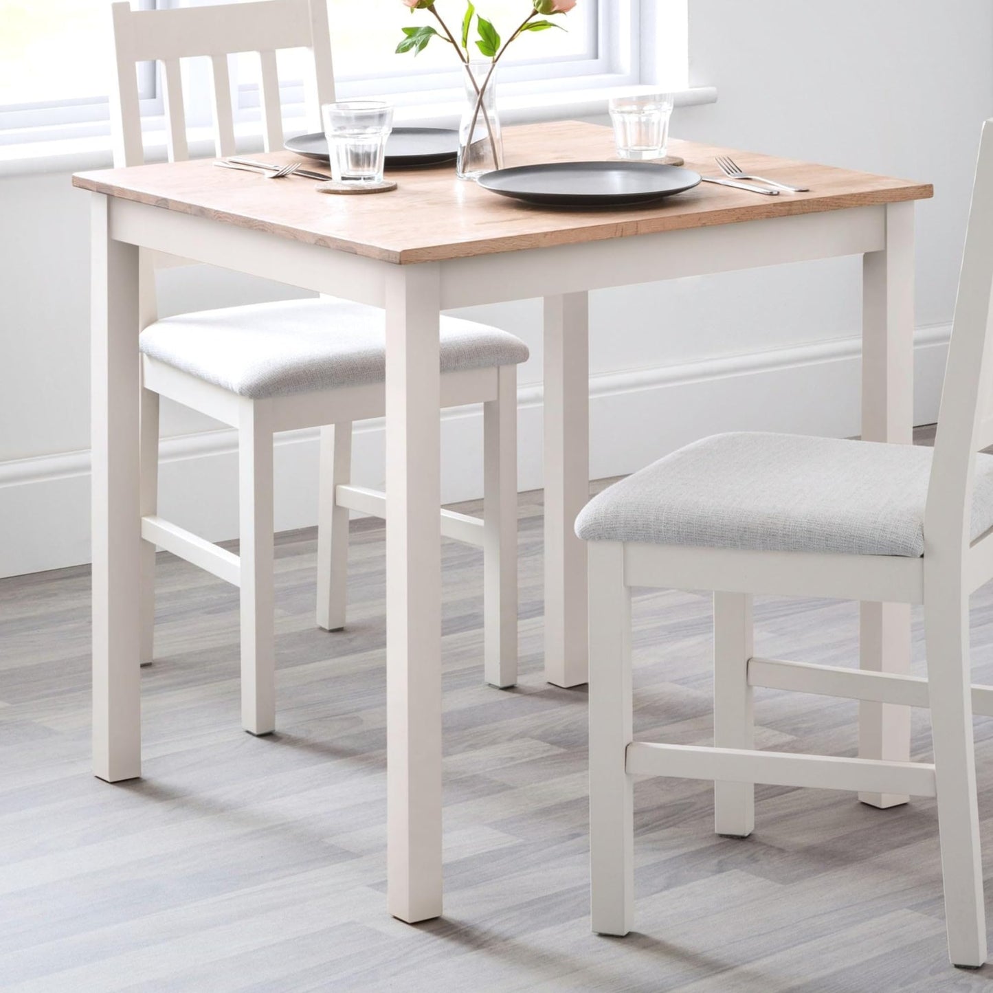 Julian Bowen Coxmoor 75cm Square Dining Table, Ivory/Oak - H75 x W75cm