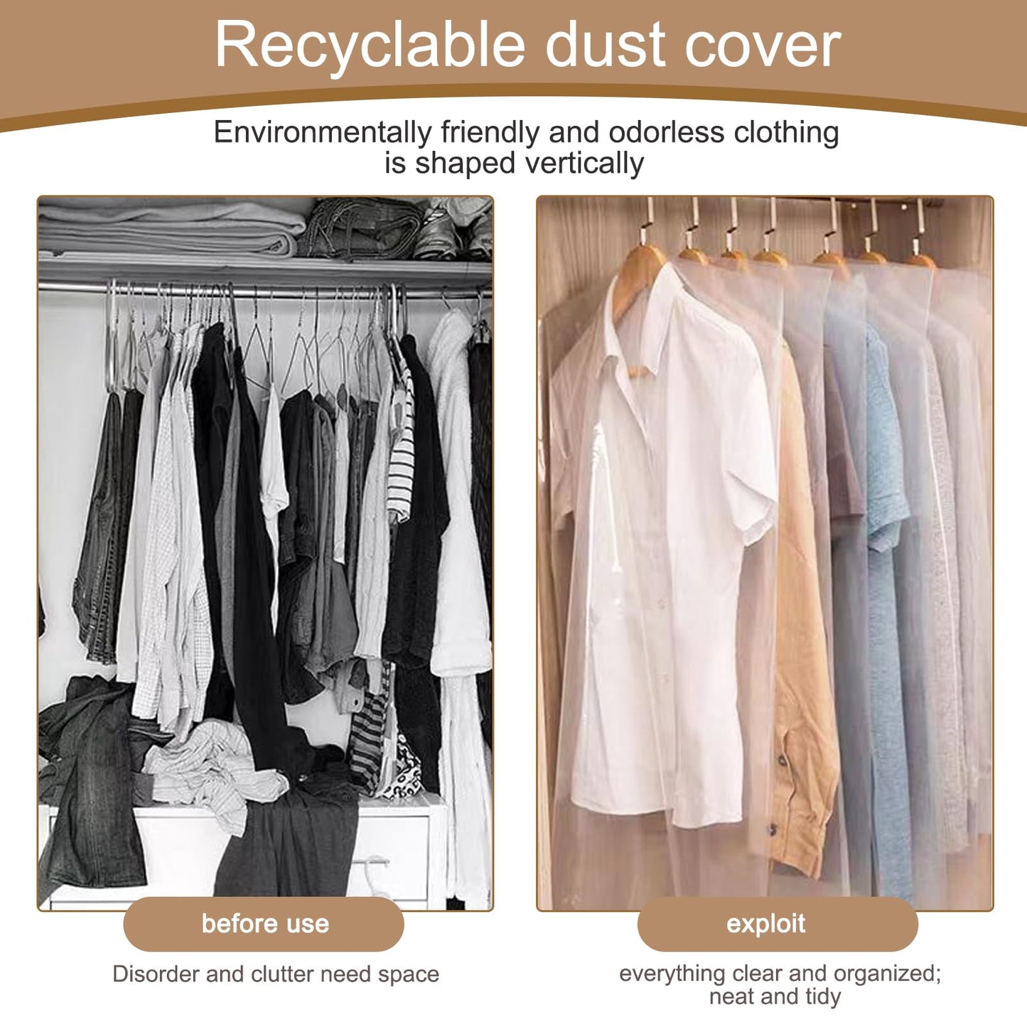 Plastic Garment Bags, 30 Pack Dry Cleaning Bags, Clear Clothes Covers, Dust Proof Garment Protector Covers, Garment Bags
