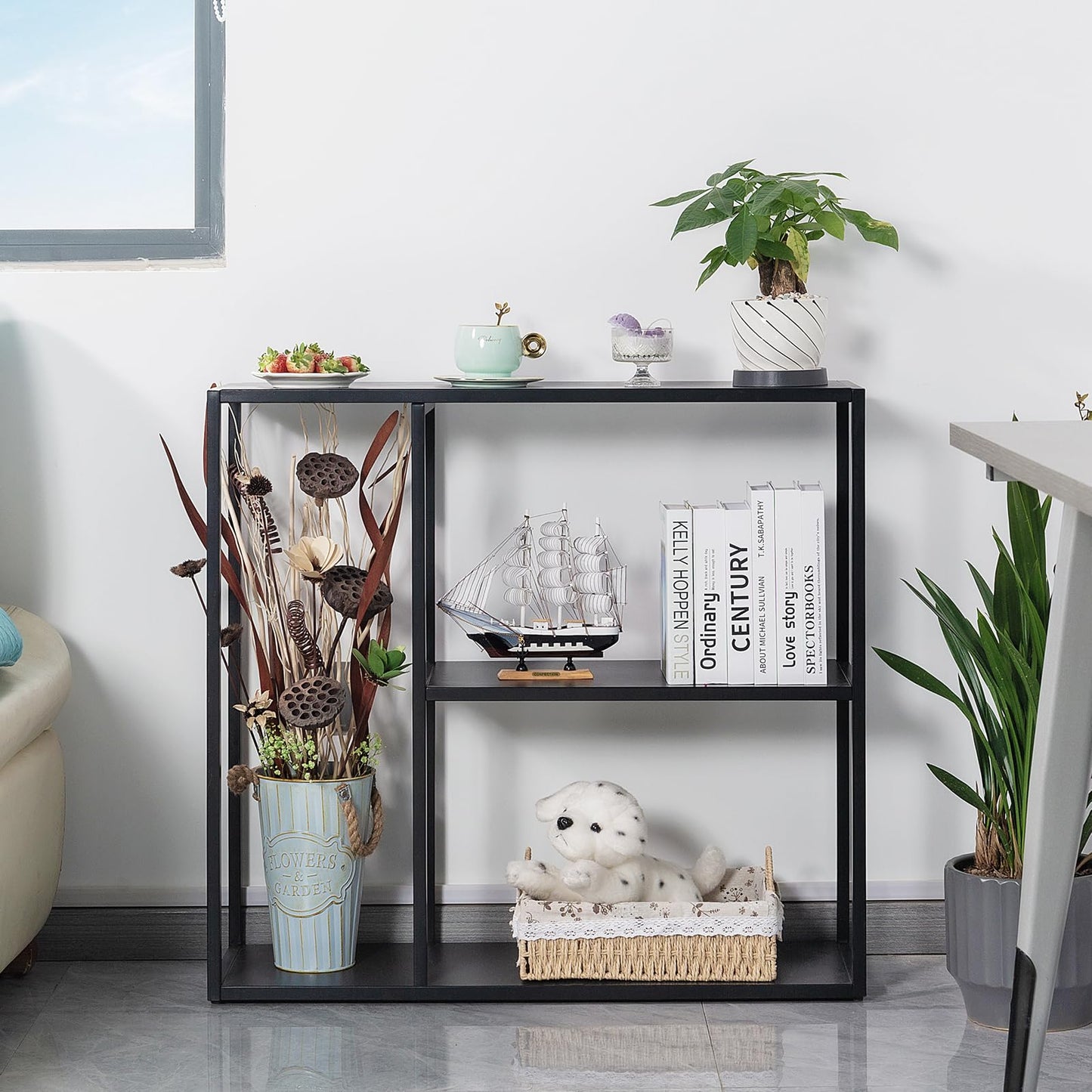 HDANI Console Table,3 Shelf Sofa Table,Thin Entryway Table,Metal Frame Couch Table for Small Spaces,Living Room,Hallway (Black, 80×25×75cm)