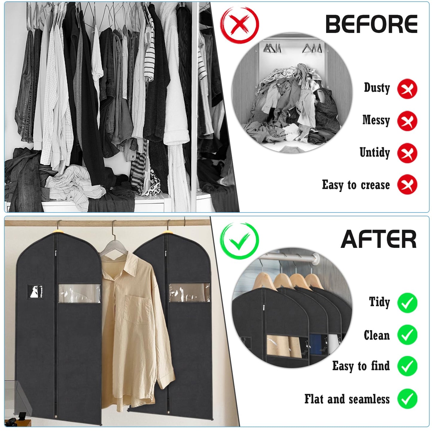 SuitBags for Men 120 x 60 CM, Dust-Proof Garment Bags, Non-woven Fabric Suit Bag, Prevent Moths Suit Cover with Zip, Clothes Covers for Suits, Dress