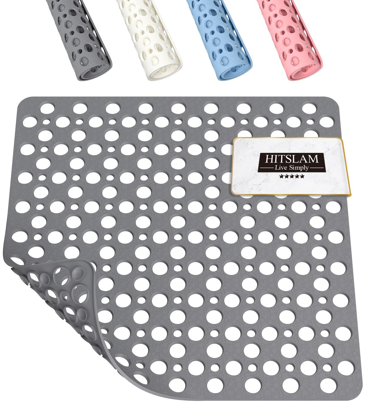 HITSLAM Square Shower Mat Non Slip Anti Mould, 53 x 53 cm TPE Bath Mat for Tub Anti Slip