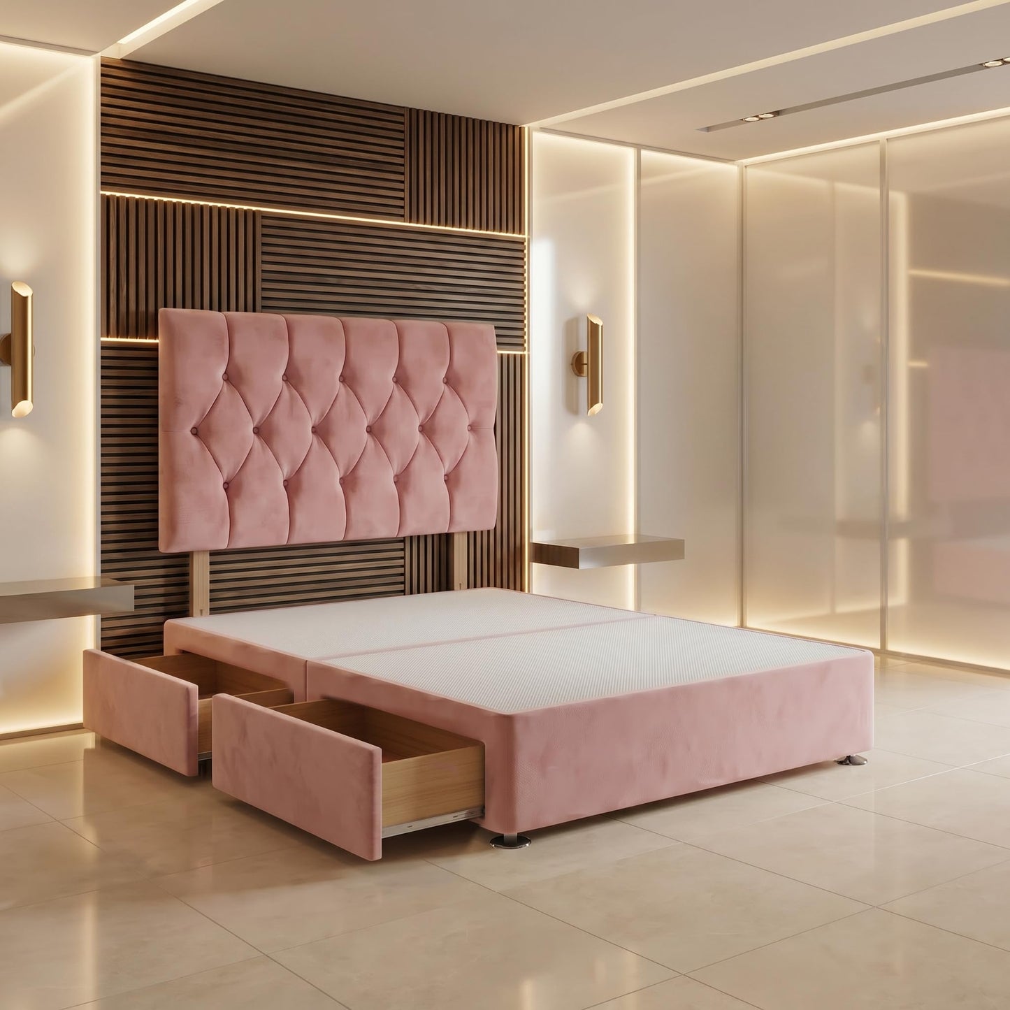 Bed Centre Ziggy Plush Small Single Divan Base 30" Headboard, Pink, 0 Draw