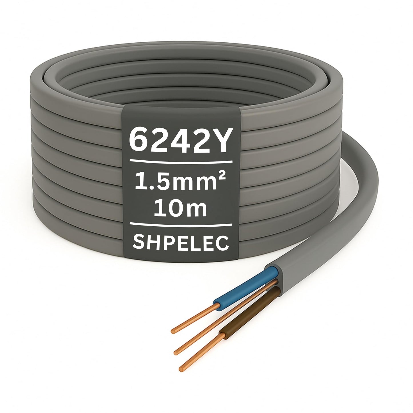 SHPELEC? 6242YH Twin and Earth Cable - 1.5mm 10m | Electrical Mains Socket Ring Wire BASEC Approved - Multiple Lengths (10metres - 1.5mm Twin and