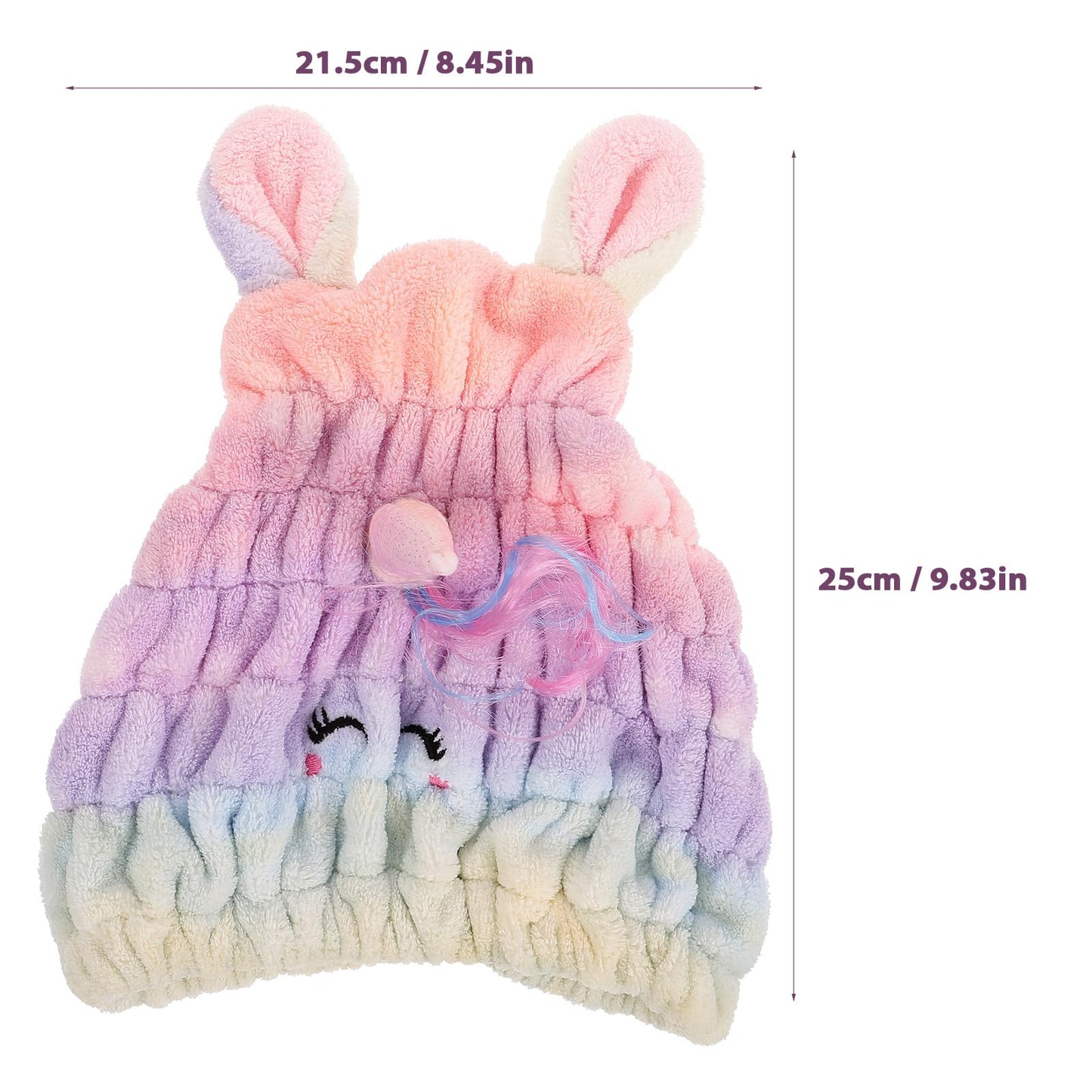 FOMIYES Unicorn Hair Towel Wrap Dry Hair Cap Soft Coral Fleece Absorbent Shower Cap for Women and Kids Drying Turban