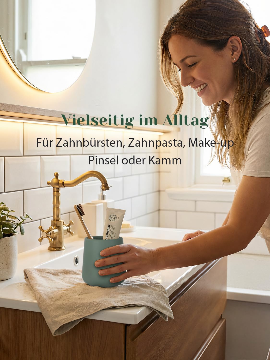 Autumnlife Toothbrush Holder Ceramic, 12 oz Bathroom Toothbrush Cup Green Mouthwash Holder, Reusable Toothbrush Holders for Toothbrush and Toothpaste