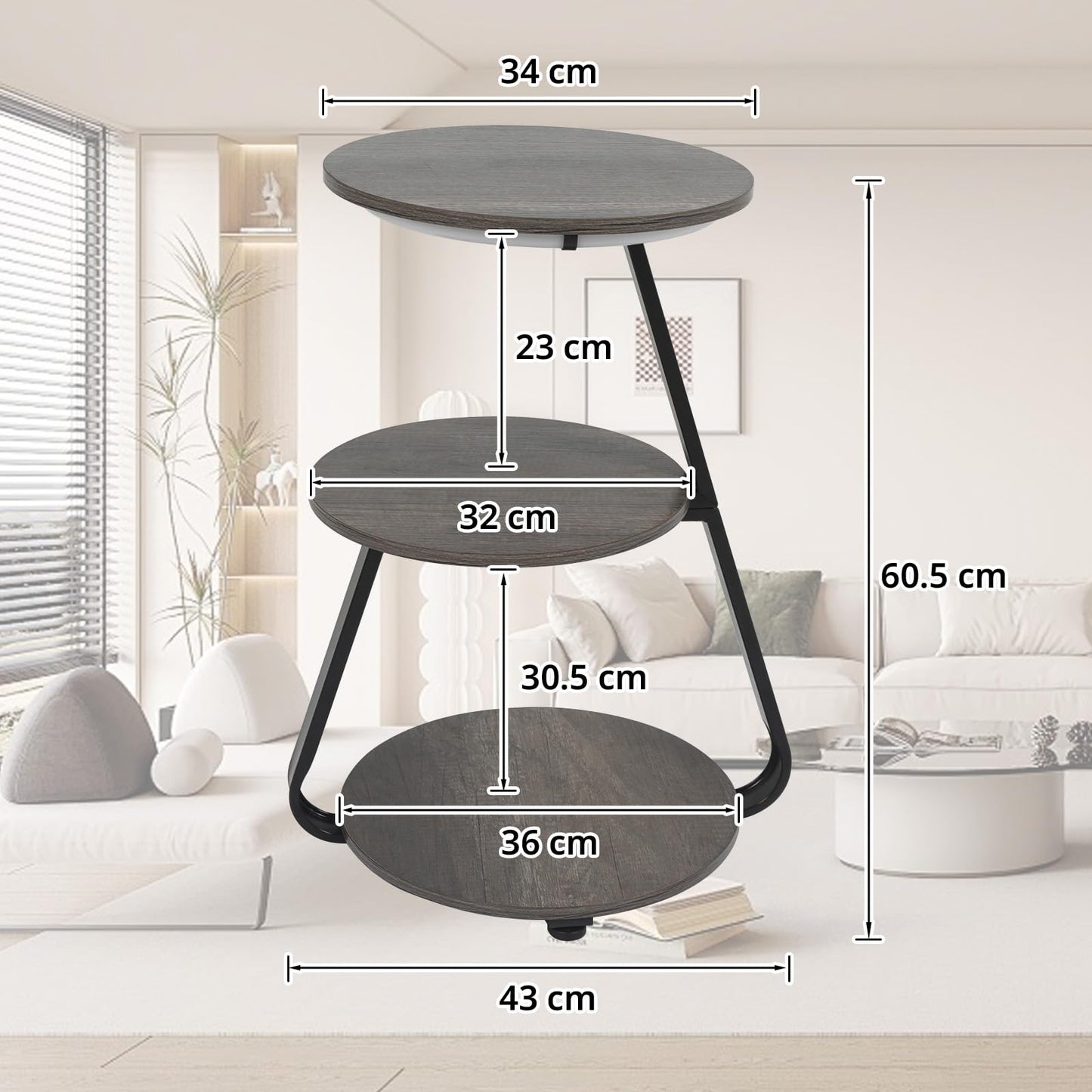 ARTETHYS Side Table, Small Round Coffee Table, Grey