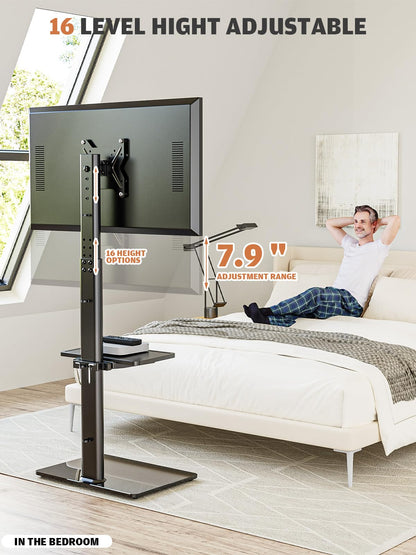 Universal Floor TV Stand with Swivel Mount for 19 to 42 inch LCD LED TV, 2 Shelves Black HT2001BP