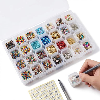 Autotide 2 Pcs Diamond Painting Storage Box, 28 Grids Diamond Art Storage Case Clear Bead Storage Organiser Plastic Diamond Art Case for Beads