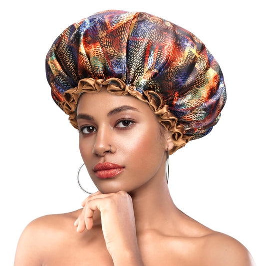 Reusable Shower Cap with Elastic Band - Waterproof Bath Cap for Women, Durable Luxury Shower Hat with Floral Design, Spa & Travel Accessories, 2 Pack