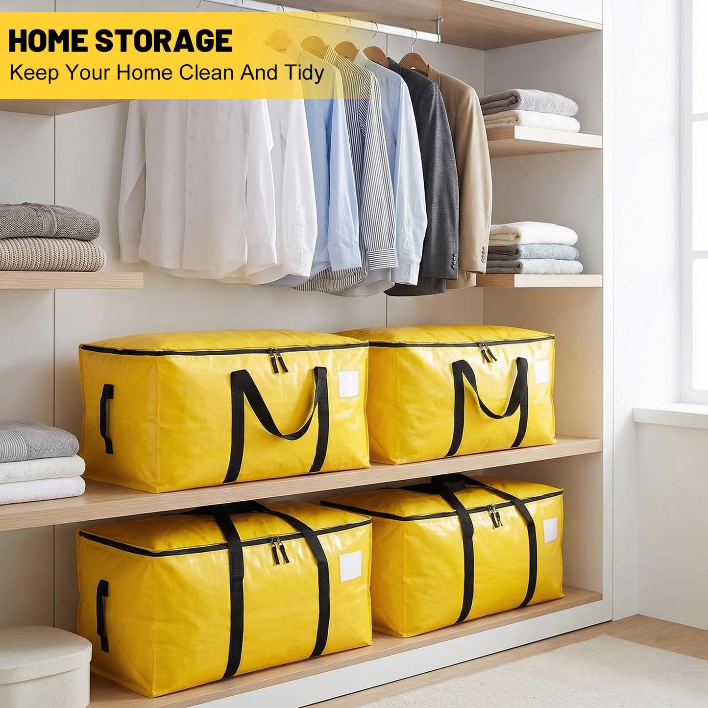 3 Pack 90L Moving Bags, Heavy Duty Storage Bag Dorm Moving Essential,Yellow