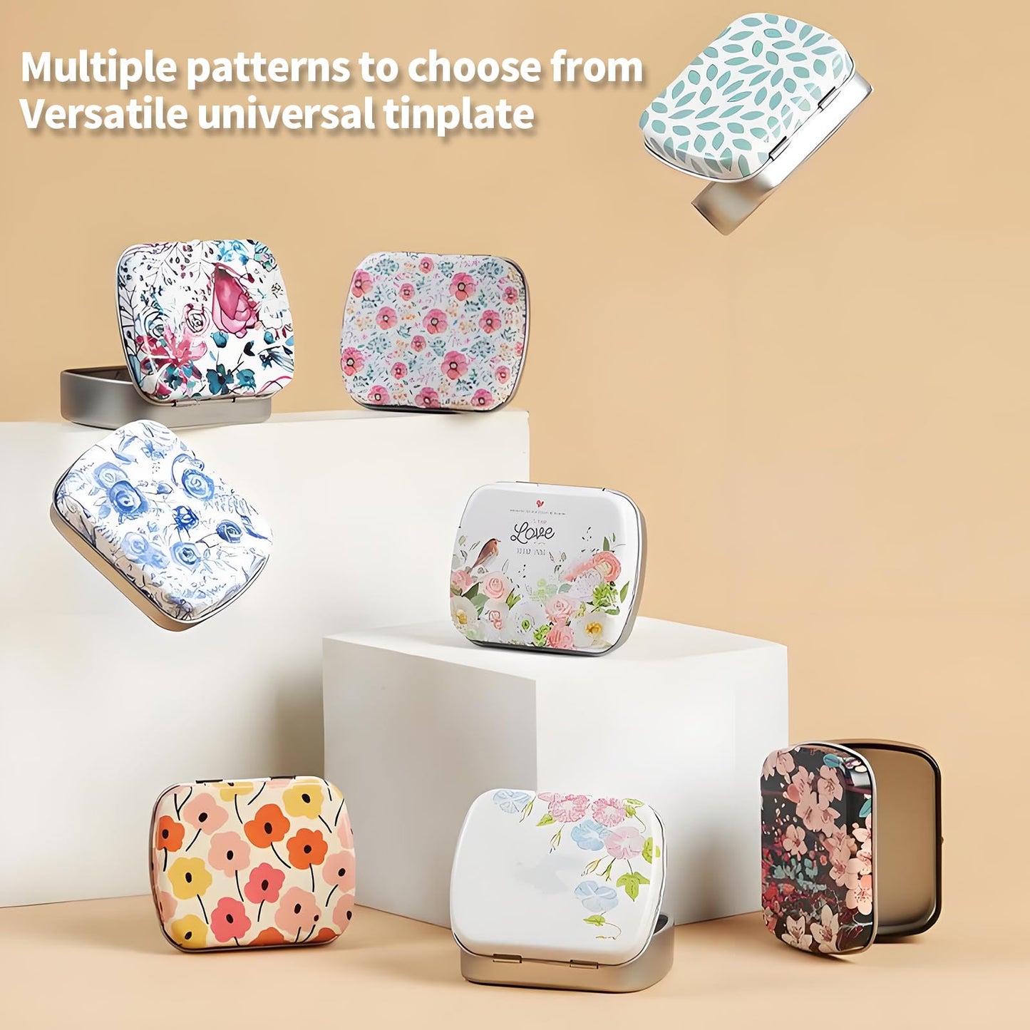 8Pcs Small Tin Box with Lids for Women Rectangular Iron Pocket Tea Mini Metal Boxes Portable Storage or Gift for Jewelry Pills Earplugs Beads and