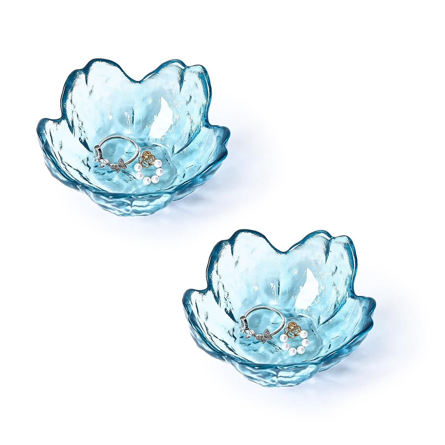 Koythin 2-Piece Glass Jewelry Tray, Mini Ring Dish for Necklace Earring Bracelet, Cute Trinket Tray for Engagement Vanity Bathroom