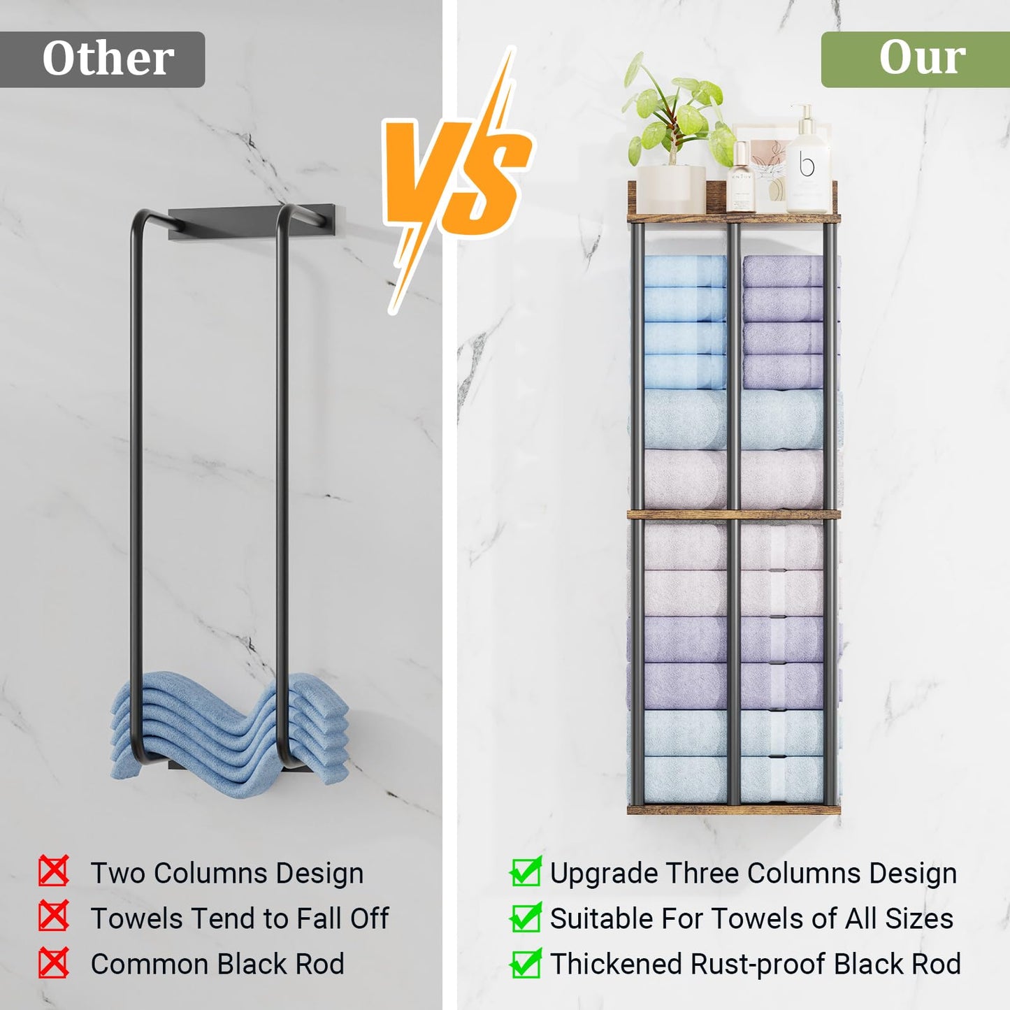 Large Capacity Three-Layer Towel Racks for Bathroom Wall Mounted, Updated 3 Bar Bath Towel Holder for Bathroom Wall
