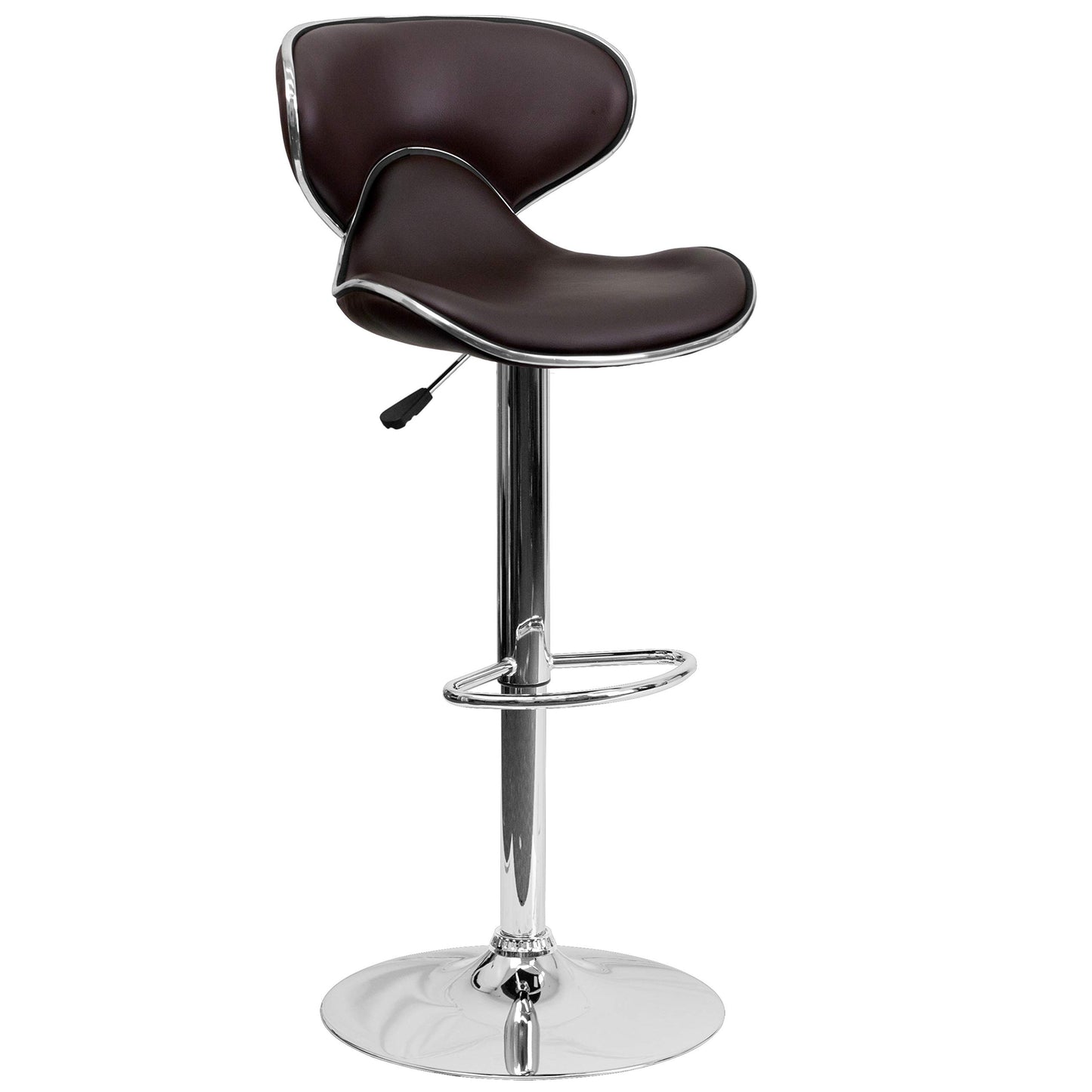 Flash Furniture Aidan 2 Pack Contemporary Cozy Mid-Back Brown Vinyl Adjustable Height Barstool with Chrome Base