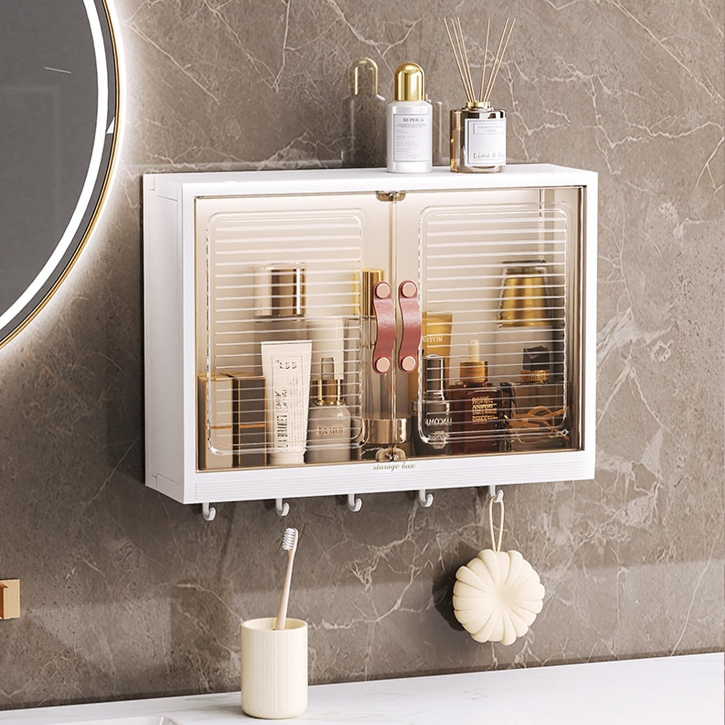 Roqao 16L Wall Mounted Bathroom Storage Small Adhesive Drill-Free Cabinet