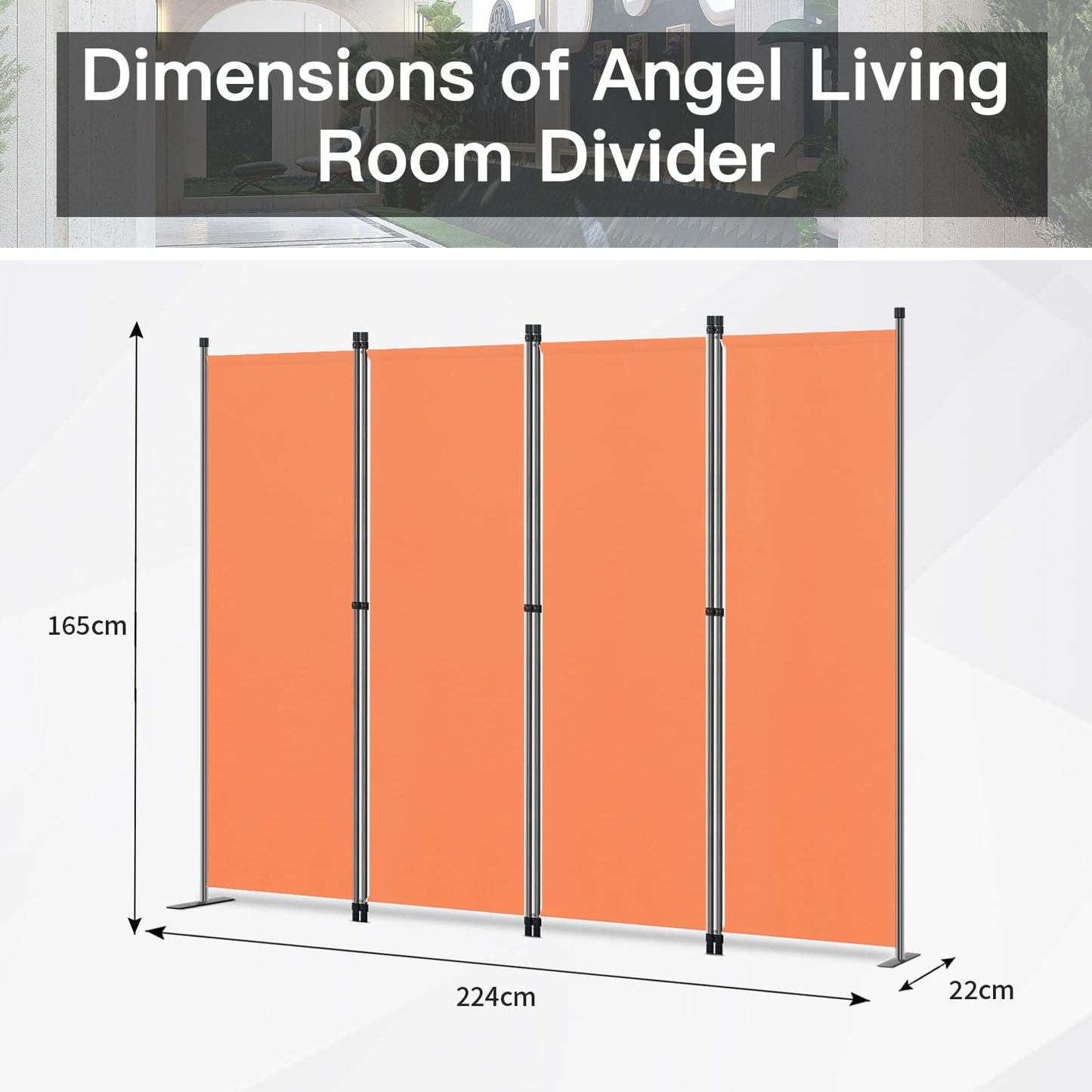 Angel Living 4 Panels Folding Room Divider, Privacy Screen Composed of Polyester Fabric and Sturdy Iron Frame