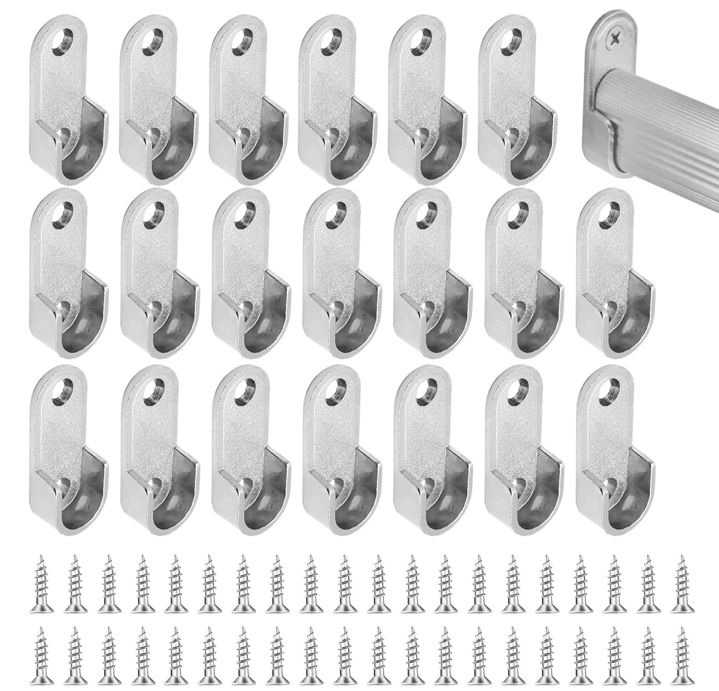 Oval Wardrobe Hanging Rail Rod Pole Socket, Stainless Steel Pipe Bracket, Wall Mount End Supports for Closet Curtain 16mm (20Pcs)