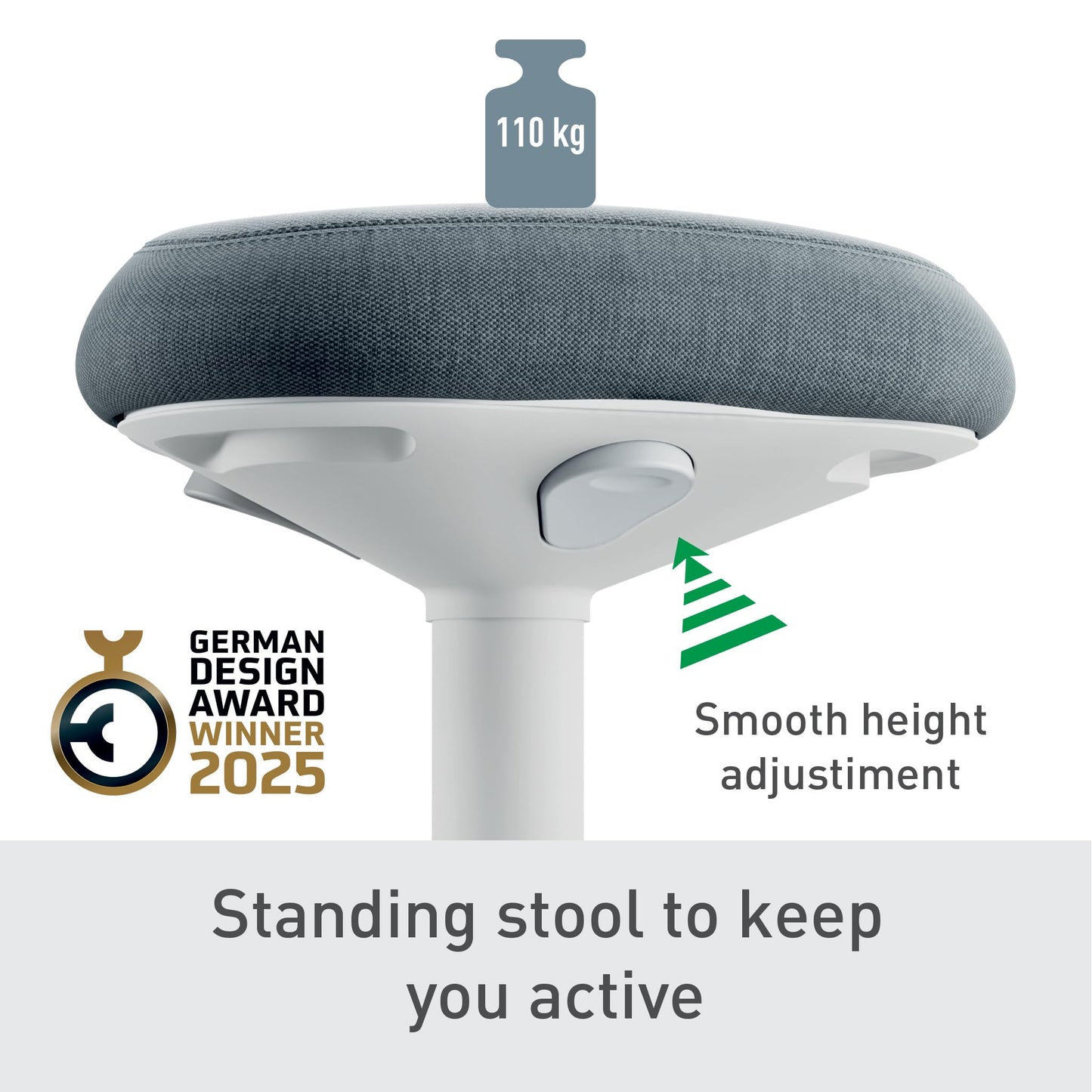 Leitz Ergo Active Standing Stool, Height Adjustable 57-82cm