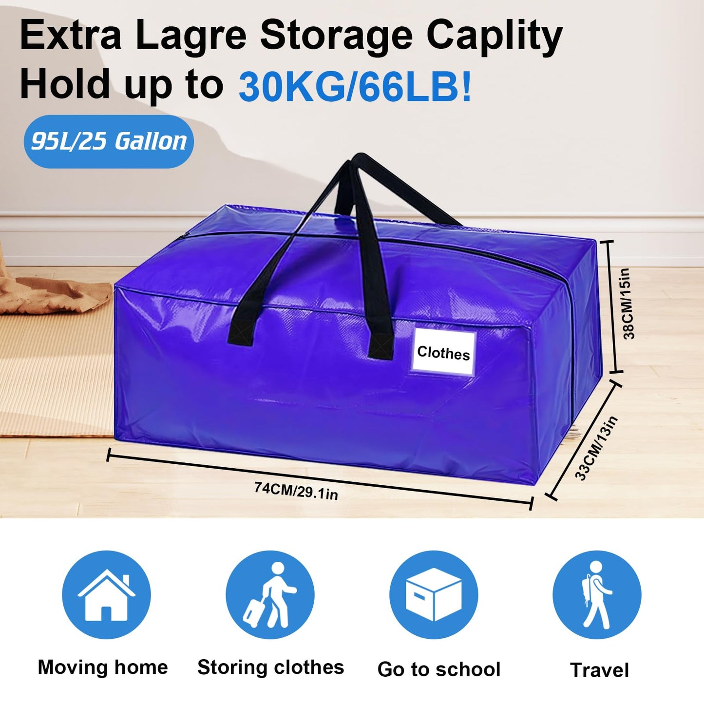 6 Pack Moving Boxes Large Strong,95L Oversized Moving Bags,Storage Bags with Backpack Straps,Zippers &Handles,Boxes for Moving House,Moving Totes for